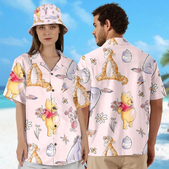 Pooh And Friends Hawaii Shirt, Winnie The Pooh Button Up Shirt, Characters Hawaiian Shirt, Funny Shirt Gift, Cartoon 3D All Over Print Shirt