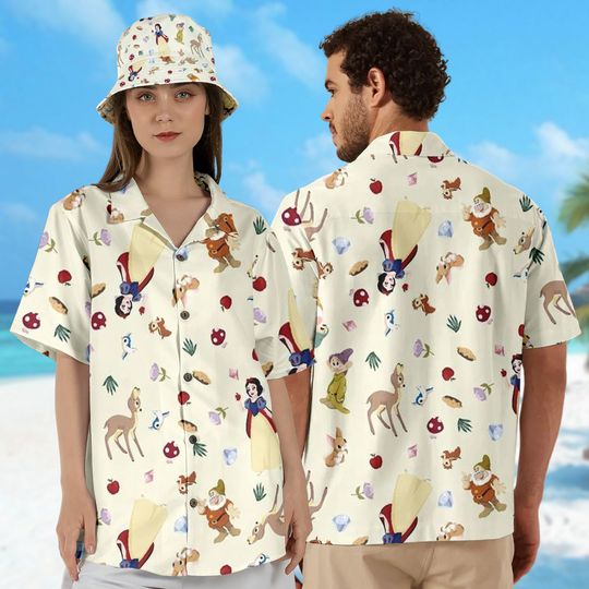 Snow White And The Seven Dwarfs Hawaii Shirt, Dwarfs Button Up Shirt, Snow White Hawaiian Shirt Gift, Princess 3D All Over Print Shirt