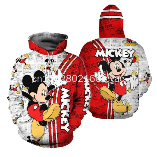 2024 Disney Mickey 3d Hoodie, Jackets Clothes Hoodie, Men's Pocket Long Sleeve Zip Shirt Minnie Mouse Shirt Jacket