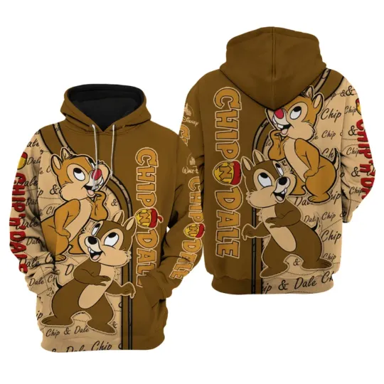 2024 Disney Chip and Dale 3D Printed Hoodie, Men Women Casual Hoodie, Harajuku Street Pullover Hoodie Fashion