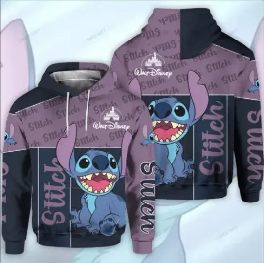 2024 Disney Stitch 3D Fashion Casual Men and Women Hoodie, Fashion and Leisure Hoodie