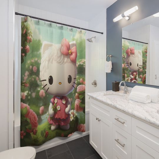Hello Kitty in the Garden Shower Curtain - Transform your bathroom into a charming oasis!