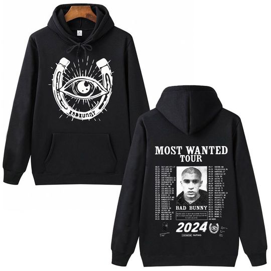 Bad Bunny Most Wanted Tour Hoodie, Harajuku Hip Hop Pullover Tops Hoodie, Music Concert Shiet, Music Fans Gift