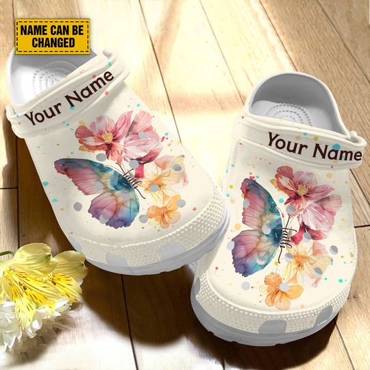 Teesdily Personalized Floral Butterfly Watercolor Clog Shoes, God Faith Flower Classical Clogs, Christian Religious Gift, Birthday Gifts Kid