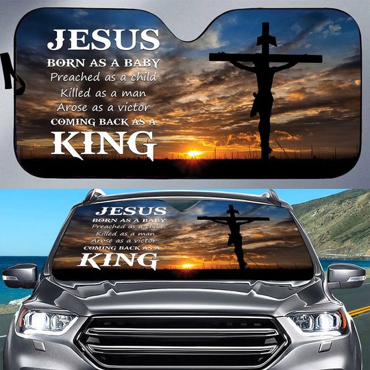 Teesdily Jesus Christ Crucifixion Windshield Sun Shade, Holy Spirit Religious Car Auto Sun Shade, Christian Windshield Car Accessories Decor