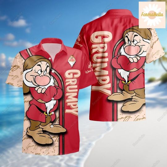 Grumpy Hawaiian Shirt, Disney Grumpy Button Shirt, Seven Dwarfs Shirt, Snow White Shirt, Summer Beach Shirt, Grumpy Dwarf Vacation Tee