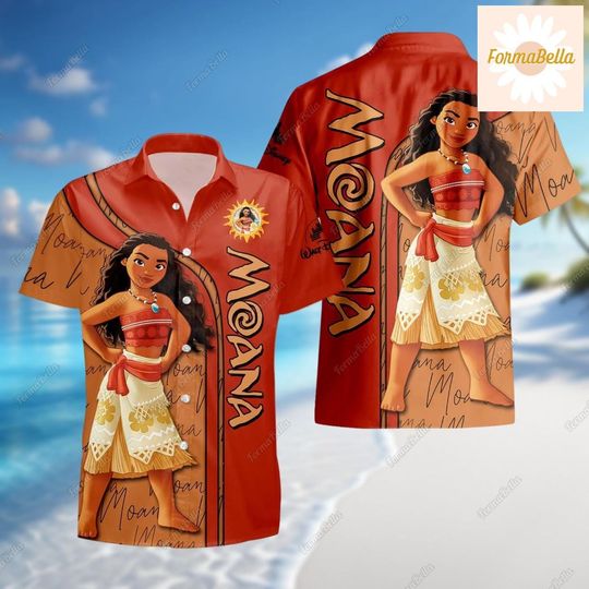 Moana Hawaiian Shirt, Moana Princess Button Shirt, Disney World Shirt, Disney Princess Shirt, Aloha Shirts Women, Short Sleeve Shirt