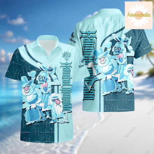 Haunted Mansion Hawaiian Shirt, Halloween Button Shirt, Horror Mansion Summer Vacation Shirt, Ghost Beach Button Down Shirt