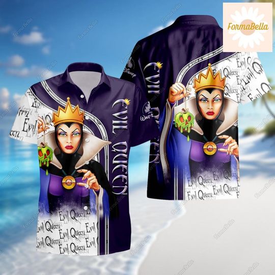 Evil Queen Hawaiian Shirt, Evil Queen Button Shirt, Disney Villains Shirt, Disney Queen Shirt, Summer Beach Shirt, Disney Vacation Tee