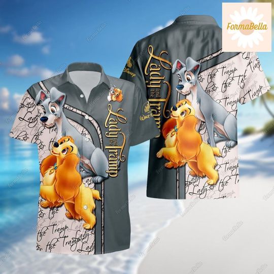 Lady And The Tramp Hawaiian Shirt, Disney Dogs Button Shirt, Dog Lover Shirt, Disney Vacation Shirt, Short Sleeve Shirt, Summer Shirt