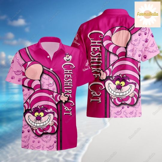Cheshire Cat Hawaiian Shirt, Disney Cat Button Shirt, Alice Wonderland Shirt, Summer Beach Shirt, Short Sleeve Shirt, Vacation Shirt