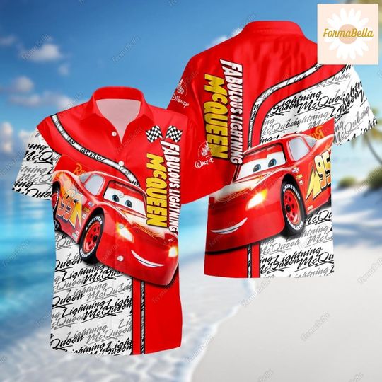 Lightning McQueen Hawaiian Shirt, Disney Cars Button Shirt, Cars Pixar Shirt, Disneyland Hawaii Shirt, Button Up, Short Sleeve Shirt
