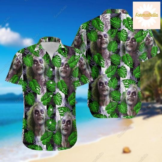 Beetlejuice Hawaiian Shirt, Beetlejuice Button Shirt, Beetlejuice Tropical Aloha Shirt, Summer Beach Shirt, Horror Shirt, Halloween Tee