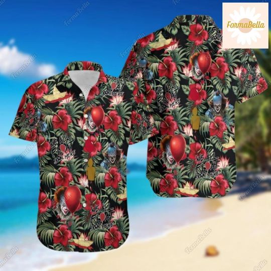 Pennywise Hawaiian Shirt, Horror Characters Hawaii Shirt, Pennywise Tropical Shirt, Pennywise IT Shirt, Summer Shirt, Button Up Shirt