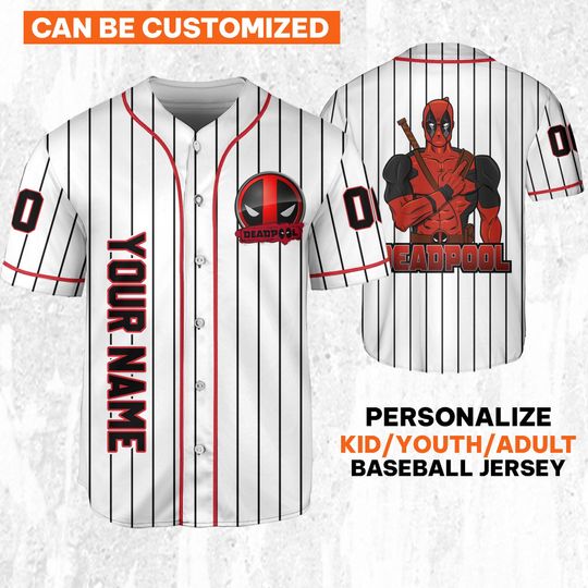 Personalize Deadpool Anti Hero Striped White Jersey, Wolverine And Deadpool Shirt, Hero Sport Shirt, Matching Baseball Team Outfit