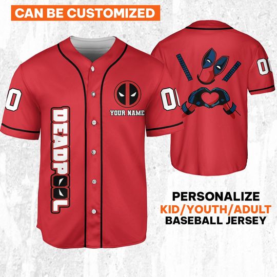 Personalize Deadpool Holding A Heart Jersey, Wolverine And Deadpool Shirt, Hero Sport Shirt, Matching Baseball Team Outfit