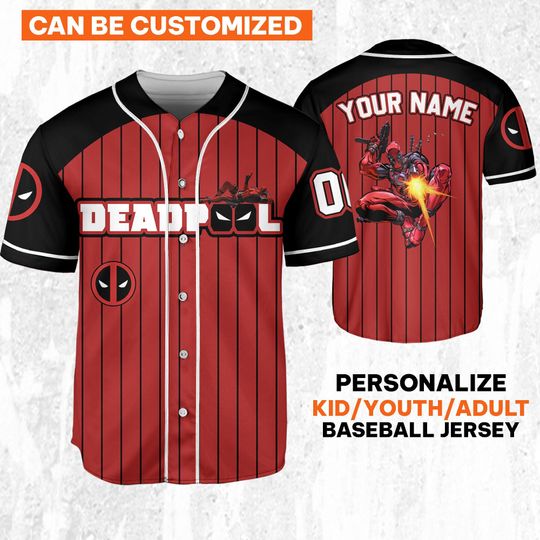 Personalize Deadpool Striped Red Black Jersey, Wolverine And Deadpool Shirt, Hero Sport Shirt, Matching Baseball Team Outfit