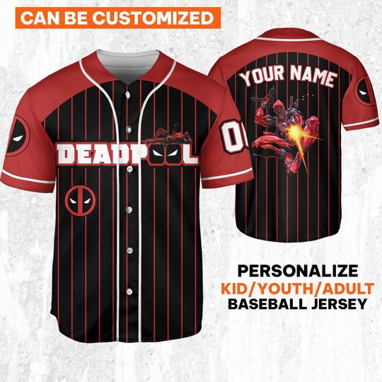 Personalize Deadpool Striped Black Red Jersey, Wolverine And Deadpool Shirt, Hero Sport Shirt, Matching Baseball Team Outfit
