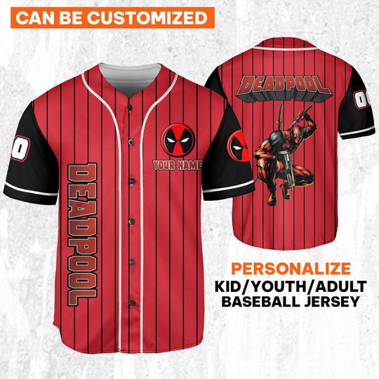 Personalize Deadpool Black Red Awesome Striped Jersey, Wolverine And Deadpool Shirt, Hero Sport Shirt, Matching Baseball Team Outfit