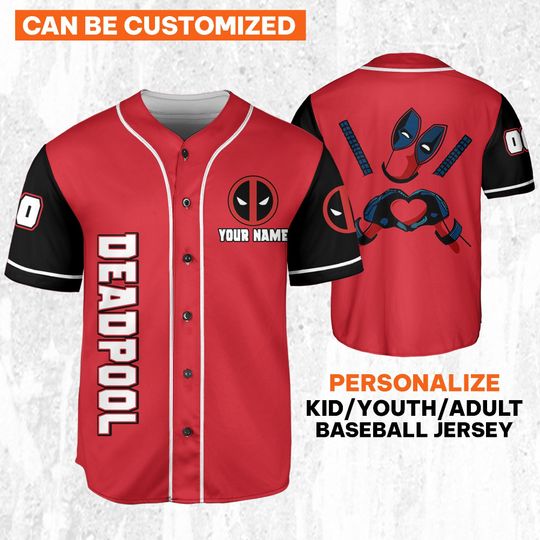 Personalize Deadpool Lover Red Black Jersey, Wolverine And Deadpool Shirt, Hero Sport Shirt, Matching Baseball Team Outfit