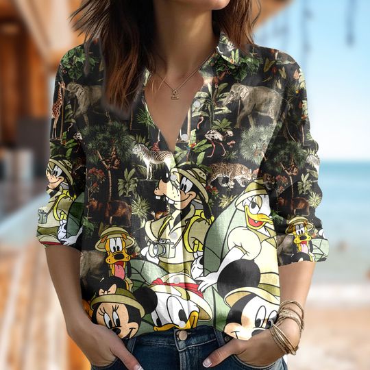Mickey Mouse Women Casual Shirt, Minnie Mouse Pluto Shirt, Safari Cartoon Casual Shirt, Gift For Women, Magic Kingdom Shirt