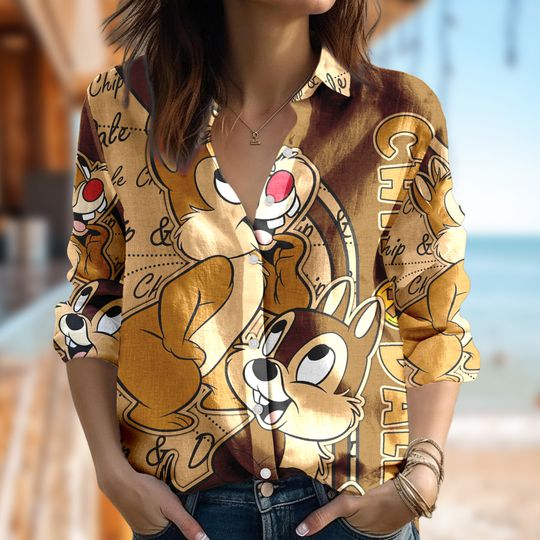 Chip n Dale Women Blouses Casual Shirt, Chip'n Dale Shirt, Cartoon Women Blouses Shirt, Squirrel Magic Kingdom Family Trip Gift