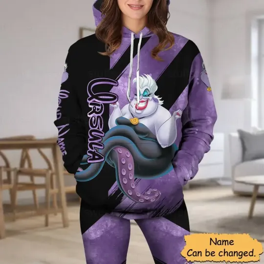The Little Mermaid Ursula Hoodie And Leggings Yoga Set, Women's Disney Yoga Leggings, Sweatpants, Hoodie, Fashion Women's Suit