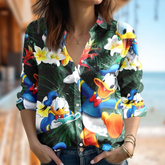 Donald Duck Women Blouses Shirt, Donald Duck Casual Shirt, Cartoon Shirt For Women, Magic Kingdom Women Blouses Shirt, Family Trip Tee