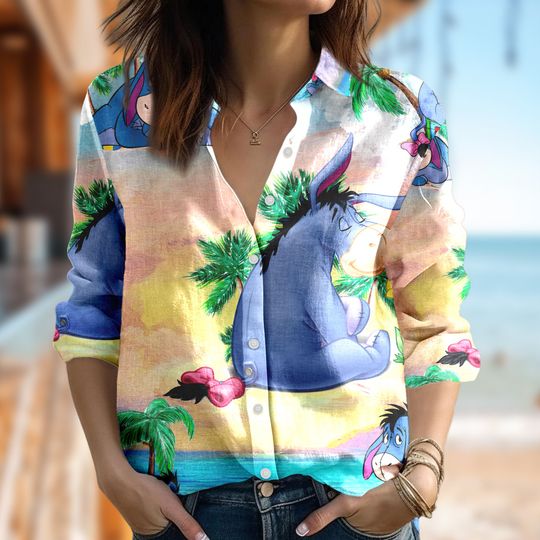 Tropical Eeyore Women Blouses Shirt, Winnie The Pooh Shirt, Cartoon Women Blouses Shirt, Magic Kingdom Summer Trip Gift