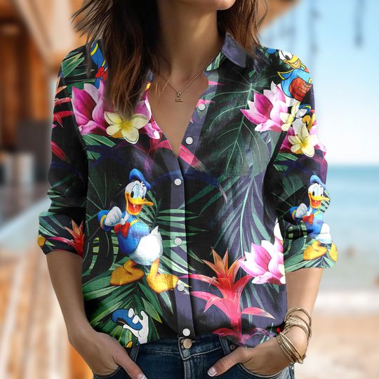 Donald Duck Women Blouses Shirt, Donald Duck Casual Shirt, Cartoon Shirt For Women, Magic Kingdom Women Blouses Shirt, Family Trip Tee