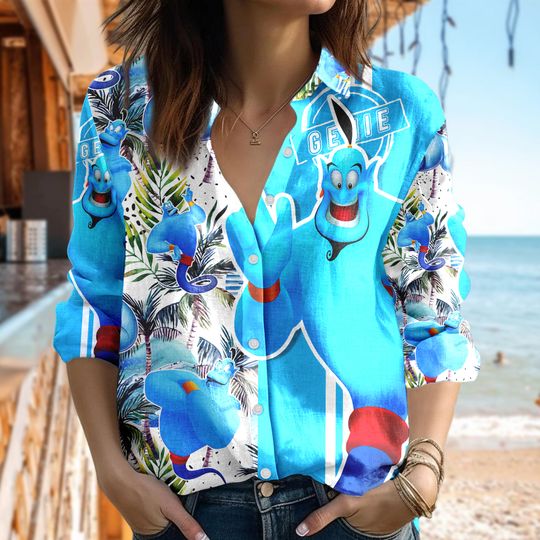 Aladdin Women's Blouses Shirt, Genie Aladdin Casual Women Shirt, Cartoon Women Blouses Shirt, Magic Kingdom Shirt, Aladdin Characters Gift