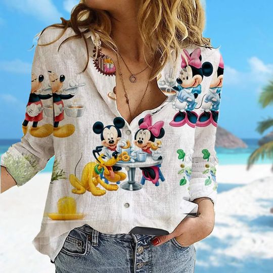 Mickey Cartoon Women's Blouses Casual Shirt, Minnie Mouse Shirt, Pluto Women Blouses Shirt, Magic Kingdom Shirt, Summer Family Trip Gift