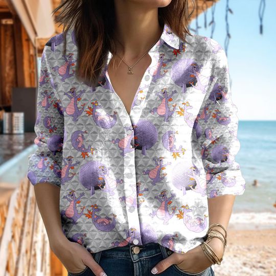 Figment Women's Blouses Shirt, Figment Epcot Casual Shirt, Cartoon Women Blouses Shirt, Magic Kingdom Family Trip Gift