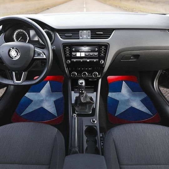 Captain America Shield Car Floor Mats | Marvel Superhero Car Mats | Captain America Car Decor | Avenger Hero Car Accessories
