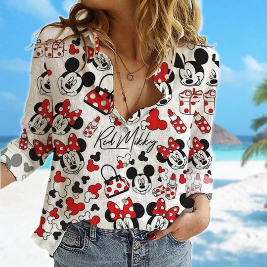 Minnie Mouse Women Blouses Shirt, Mickey Casual Shirt, Cartoon Women Blouses Shirt, Magic Kingdom T-Shirt, Summer Family Trip Gift