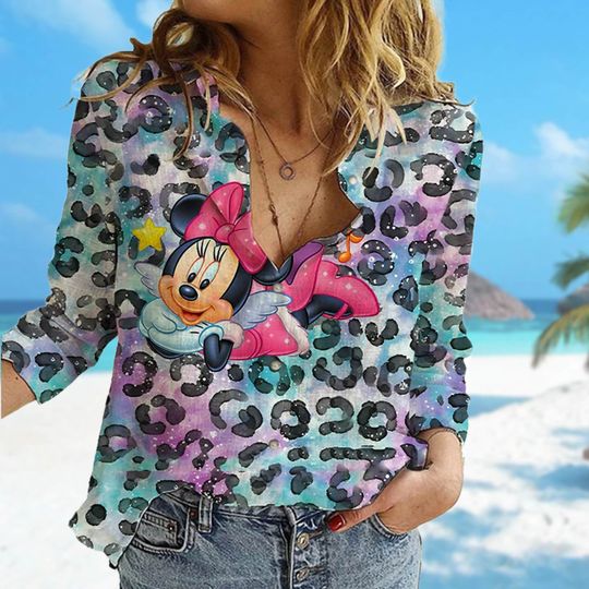 Watercolor Minnie Mouse Women Blouses Shirt, Mouse Casual Shirt, Minnie Mouse Blouse Women Shirt, Cartoon Gift For Women, Magic Kingdom Tee