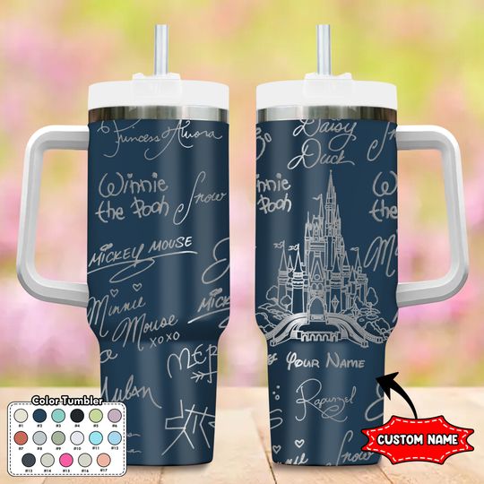 Custom Castle and Characters Signature 40oz Tumbler, Mouse and Friends Cup Gift, Cartoon Magic Kingdom Tumbler, Laser Engraved Tumbler