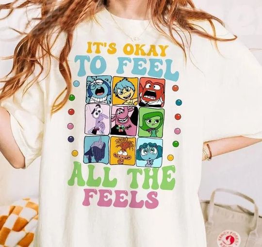Comfort Colors Inside Out 2 Shirt, It's Okay To Feel All The Feels, Full Of Emotions, Mental Health Matter Shirt, Summer Cotton Short Sleeved Shirt, Disney Clothing for Men, Women and Kids