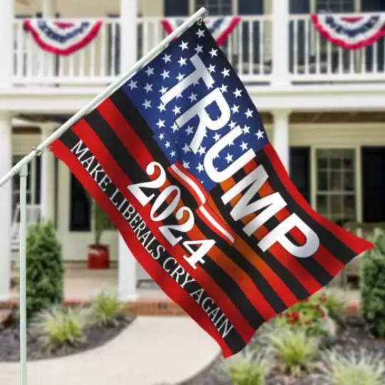 Trump 2024 Make Liberals Cry Again Pro Trump Anti Biden Political Election Flag, US Election 2024, Political, Home and Living