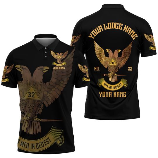 Custom Scottish Rite 32 Degree Eagle Wings Up Masonic Men's Polo Shirt