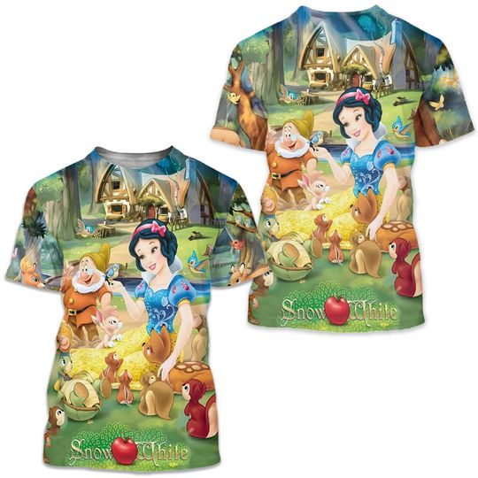 Disney Anime Snow White 3D Shirt, Cute Cartoon Anime Graphic T-Shirt