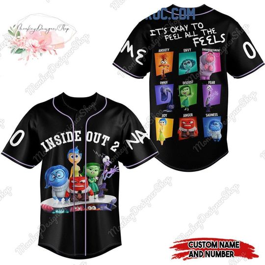 Inside Out 2 Baseball Jersey, Inside Out Its Okay To Feel All The Feels Jersey, Personalized Baseball Jersey, Disney Pixar Inside Out