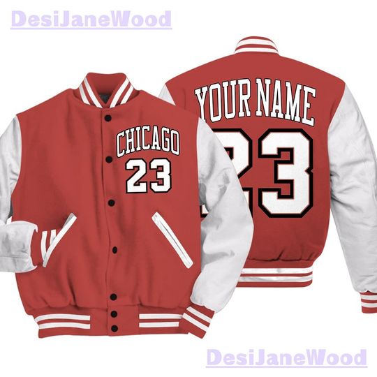 Dunkare Varsity Streetwear Custom Name Chicago 23, 13 Dune Red T-Shirt, Sneaker Dune Red 13s Baseball Varsity Jacket