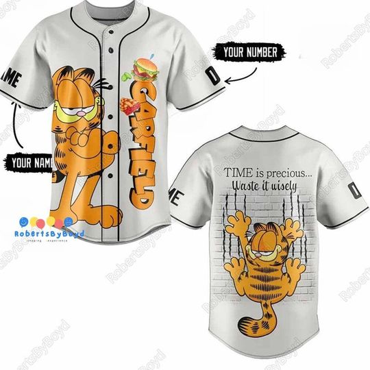 Cartoon Baseball Shirt, Funny Cat Baseball Jersey, Time Is Precious Shirt, Shirt For Kid, Personalized Baseball Jersey