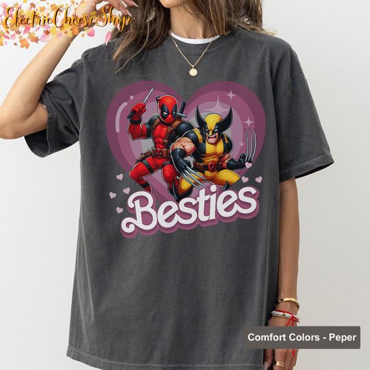 Cute Deadpool Wolverine Besties Forever Comfort Colors Shirt, Wolverine Deadpool Movie Tee, Superhero Best Friends Shirt, Men's and Women's