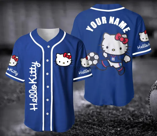 Hello Kitty Baseball Lovely Personalized Cartoon Print Baseball Jersey Shirts, Outdoor Sports Casual Men Women Kids Tops