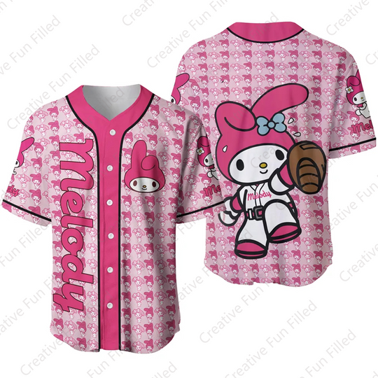 Arrival Baseball Bunny Ears Hello Kitty Cartoon Casual Vacation Sports Outfits, Cute Oversized Jersey For Kid/Adult Tee