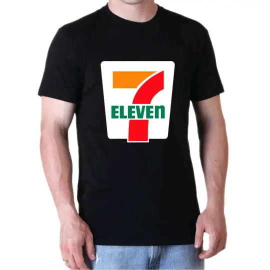 Men Seven Eleven Convenience Store T-Shirts, Black Logo Top Tees, Summer Streetwear Short Sleeves T-Shirt
