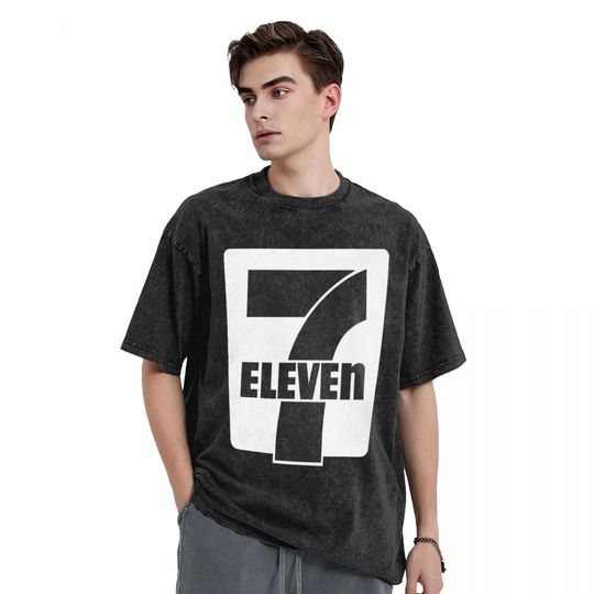 Men Seven Eleven Convenience Store T-Shirts, Black Logo Top Tees, Summer Streetwear Short Sleeves T-Shirt