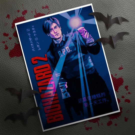Leon Kennedy, Biohazard 2, Resident evil 2 inspired Unfamed poster, Available in 7 sizes poster, Gift for fan, Movie lover gift